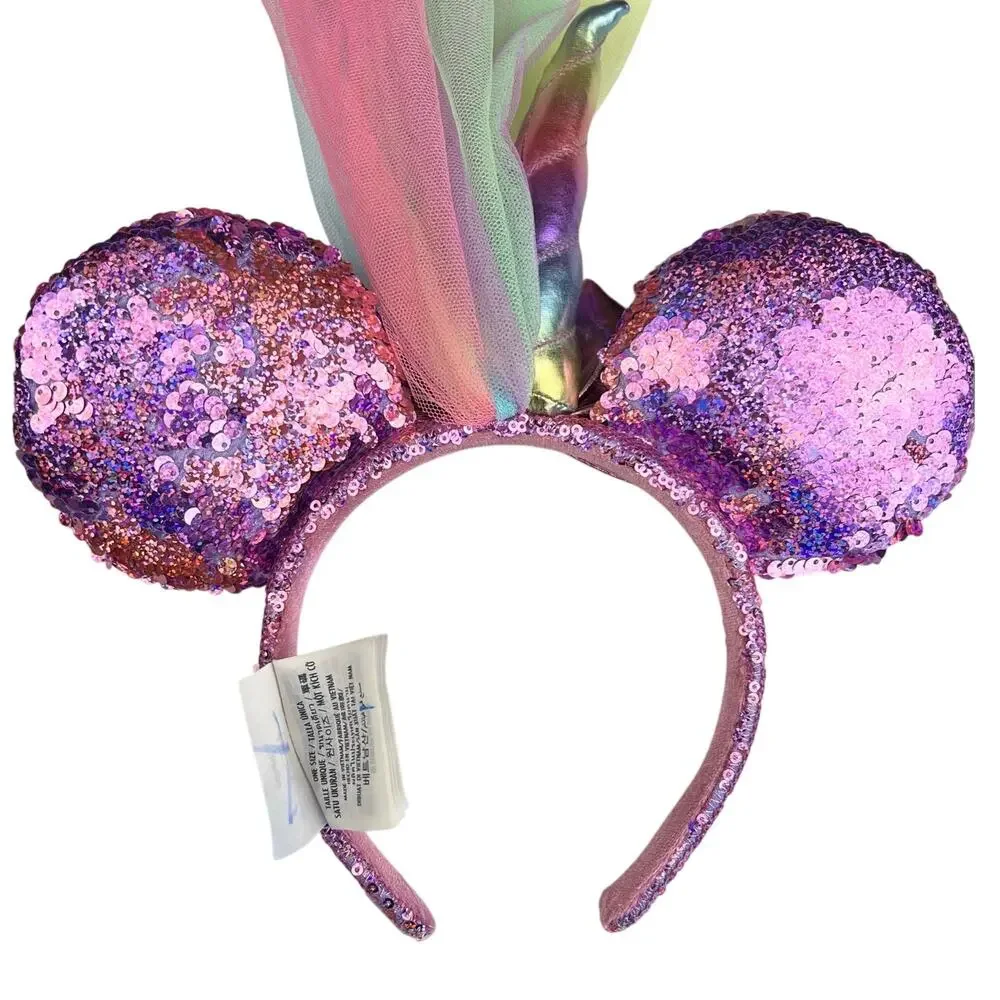 Disney Minnie Mouse Sequin Princess Veil Rainbow Unicorn Ears Headband